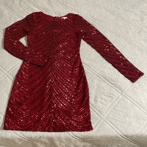 NWOT GB Red Long Sleeve Sequin-Embellished Dress
